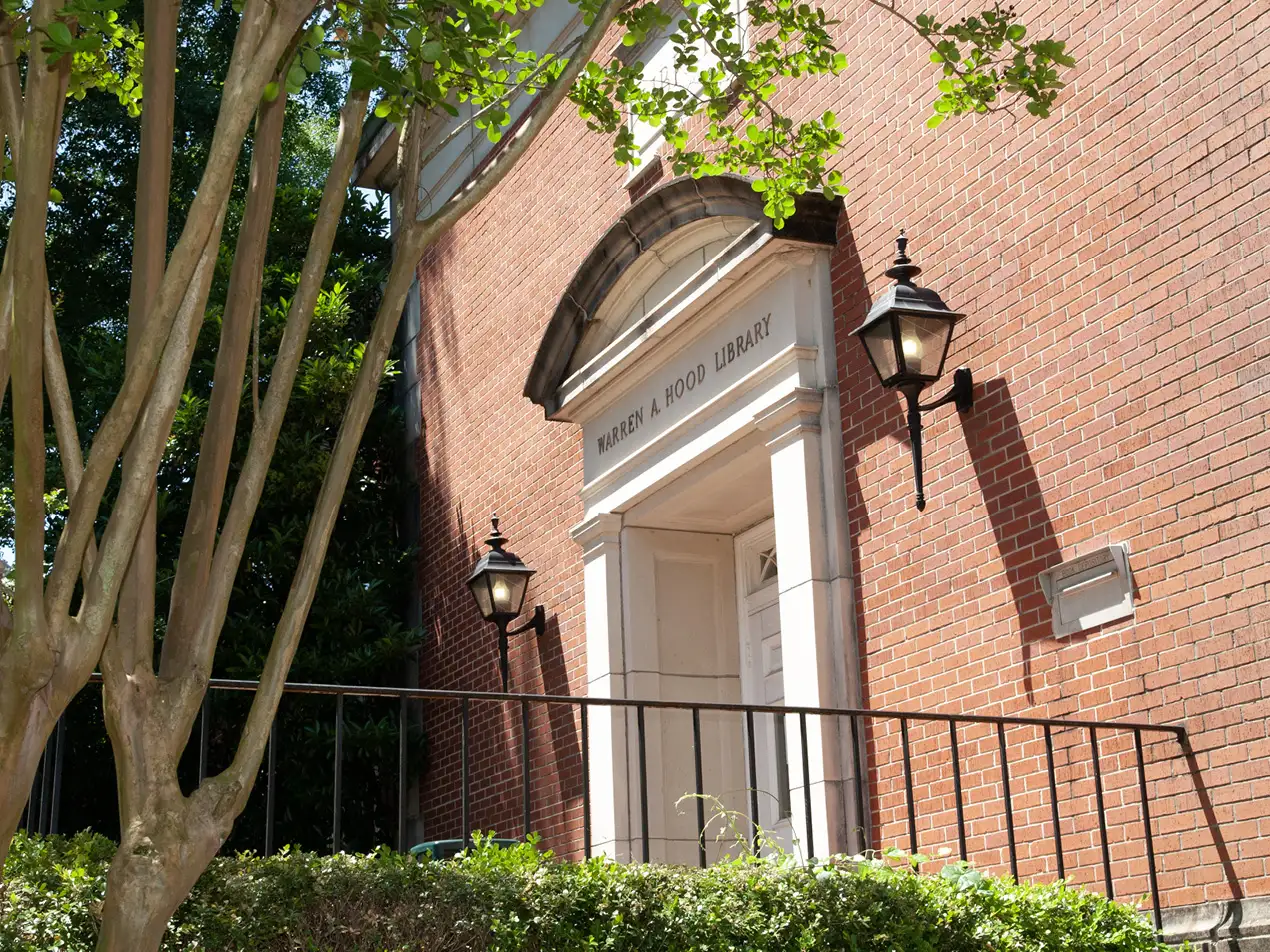 side view of entrance to Warren Hood Library